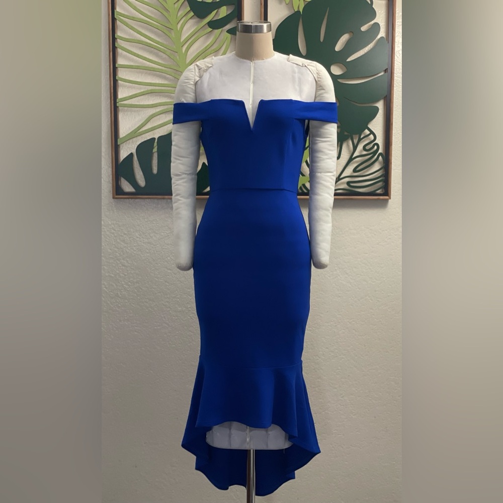 AX PARIS BLUE OFF SHOULDER HIGH LOW DRESS - Picture 3 of 9